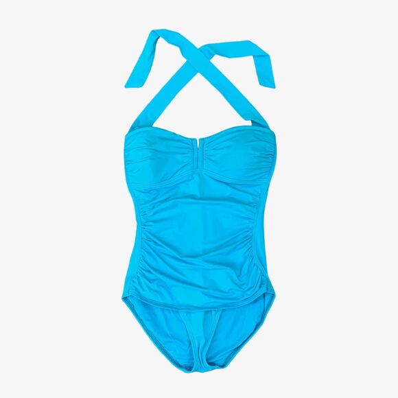 Tommy Bahama Swimsuit Womens 4 Peacock Pearl V Front Padded Halter One Piece - Picture 1 of 12